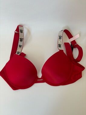 Victoria's Secret Red Rhinestone-Trim Push-Up Bra